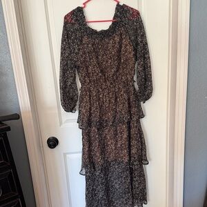 Dress Forum Black and Brown Floral Long Sleeve Dress